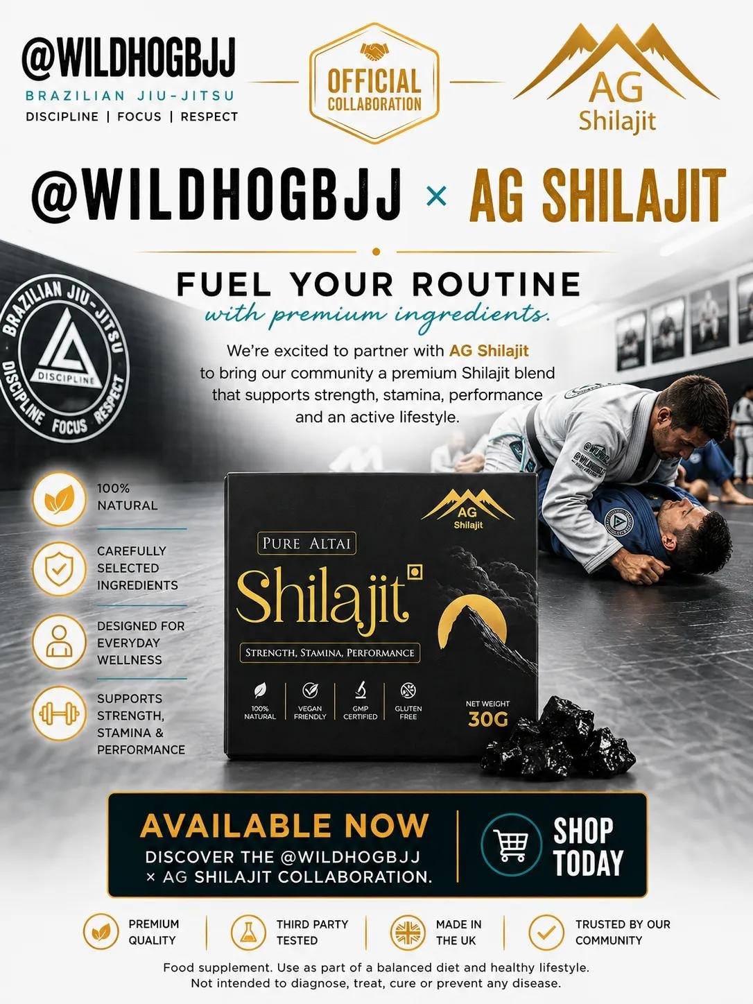 AG Shilajit x Wild Hog BJJ collaboration